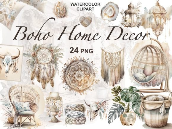 Download Watercolor Boho Home Decor Clipart - Boho home Collection
