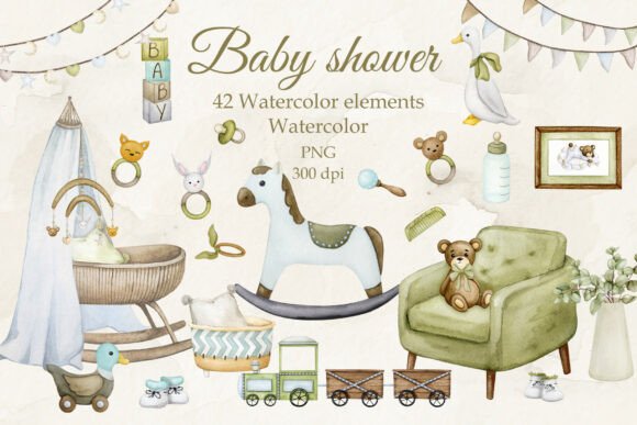 Download Baby Shower Clipart. Boho, Retro Style. - Baby shower clipart Collection